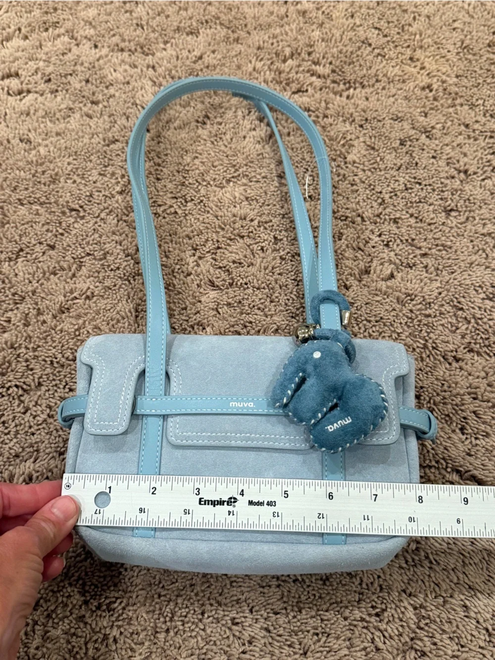 New muva Light Blue faux Suede Top-Handle Bag satchel + charm